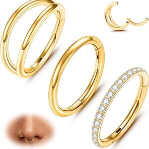 3Pcs Nose Rings Hoop Set 16G 18G 20G Steel Gold Piercing Jewelry for Women